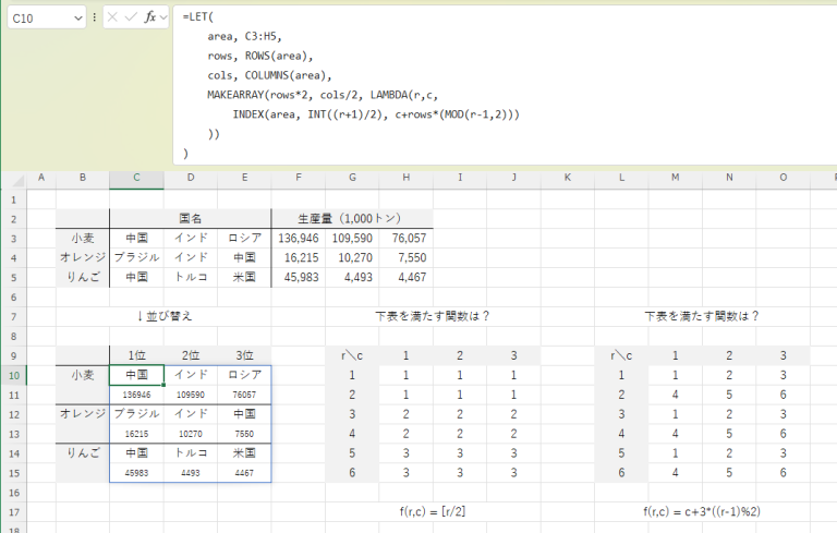 INDEX 関数と SEQUENCE 関数を用いた並び替え – Satoki